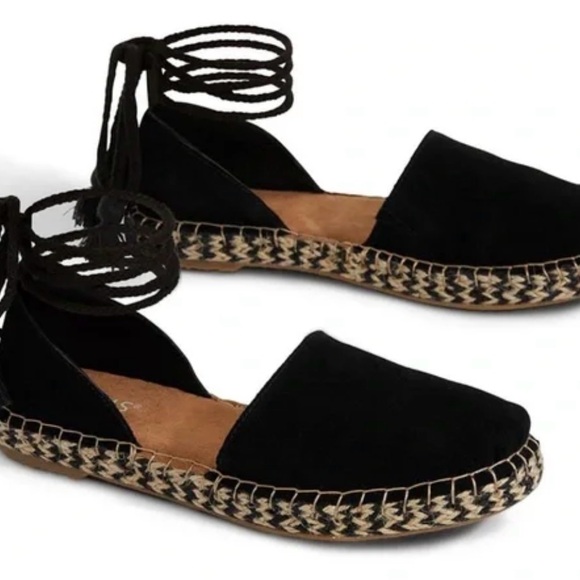 Toms Shoes - Toms Black Katalina Suede Lace-Up Espadrille Flats with Braided Jute Sole NWT